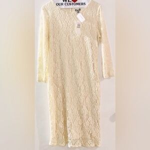 Neiman Marcus Cream Long Sleeve Lace Dress